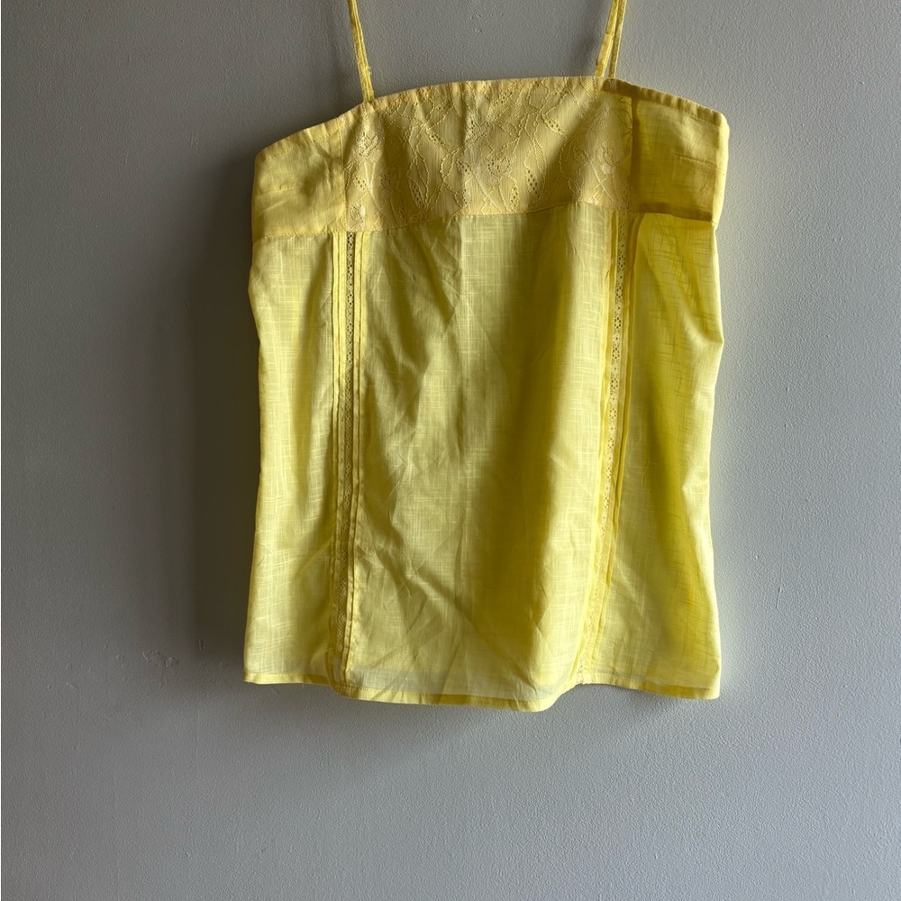 Unity Women Cotton Embroidered Yellow Babydoll Top Sz L Coquette Romantic Fairy
